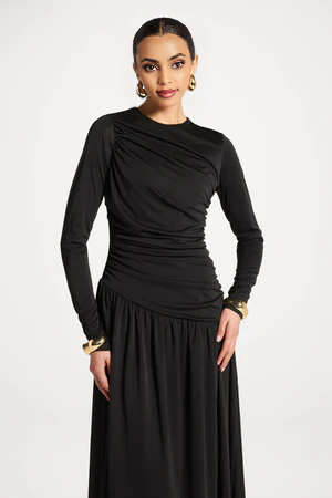 005808df-ea5c-47f4-92d9-01f7bc38168a Asymmetrical Waist Ruched Maxi Dress | One Shoulder Long Gown | Modest Evening Dress | Eid Wedding Guest Dress