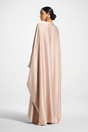 Elegant Butterfly Abaya Dress, Modest Satin Kaftan, Batwing Sleeve, Minimalist Muslim Gown
