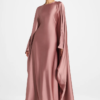 Elegant Butterfly Abaya Dress, Modest Satin Kaftan, Batwing Sleeve, Minimalist Muslim Gown