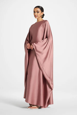 Elegant Butterfly Abaya Dress, Modest Satin Kaftan, Batwing Sleeve, Minimalist Muslim Gown