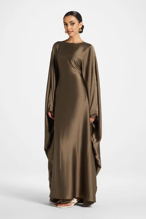 Elegant Butterfly Abaya Dress, Modest Satin Kaftan, Batwing Sleeve, Minimalist Muslim Gown