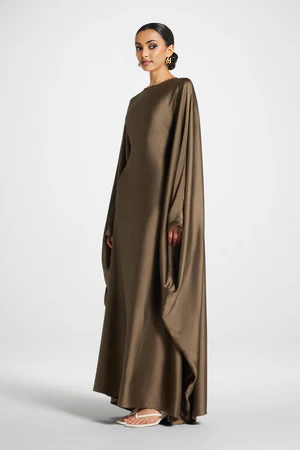 Elegant Butterfly Abaya Dress, Modest Satin Kaftan, Batwing Sleeve, Minimalist Muslim Gown