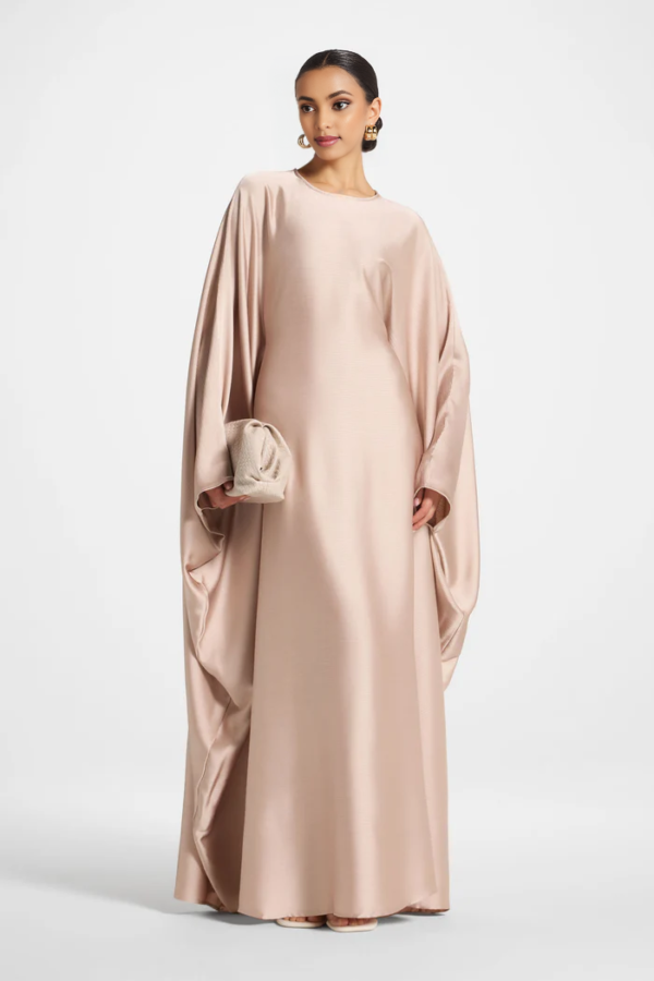 Elegant Butterfly Abaya Dress, Modest Satin Kaftan, Batwing Sleeve, Minimalist Muslim Gown