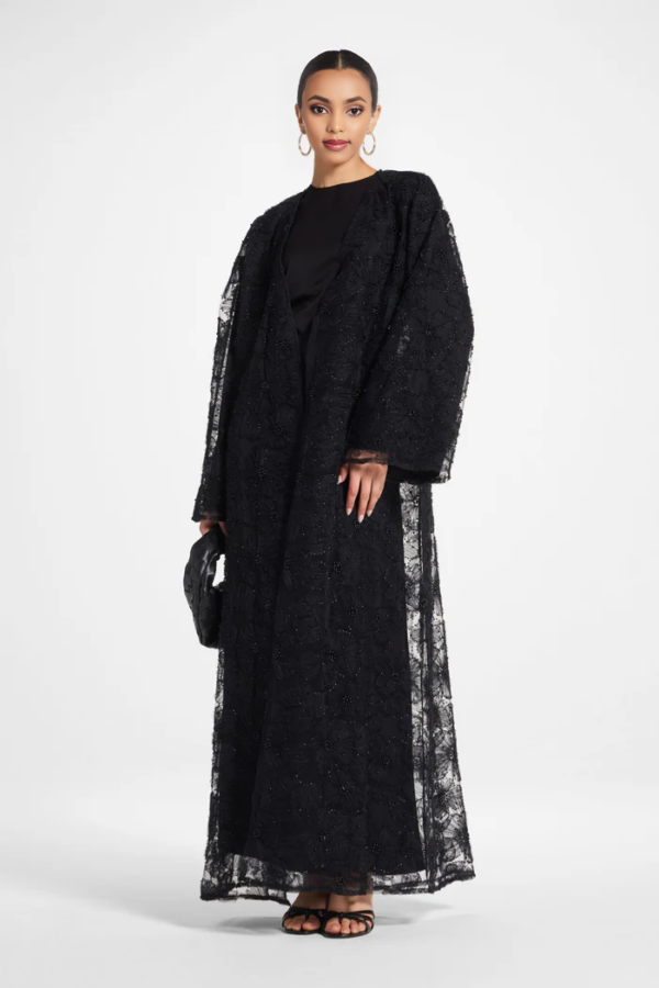 Floral Embellished Abaya & Dress Set | Two Piece Modest Set | Embroidered Outfit