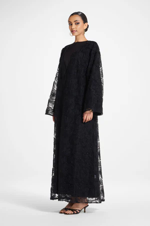 Floral Embellished Abaya & Dress Set | Two Piece Modest Set | Embroidered Outfit