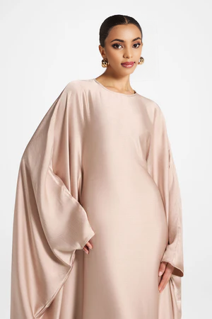 Elegant Butterfly Abaya Dress, Modest Satin Kaftan, Batwing Sleeve, Minimalist Muslim Gown