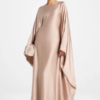 Elegant Butterfly Abaya Dress, Modest Satin Kaftan, Batwing Sleeve, Minimalist Muslim Gown
