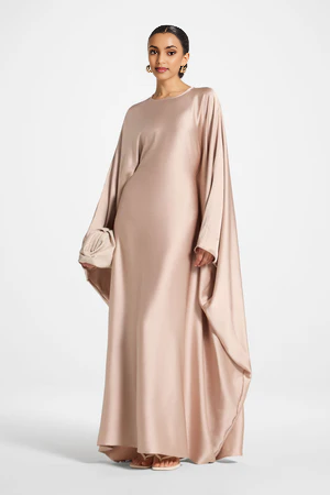 Elegant Butterfly Abaya Dress, Modest Satin Kaftan, Batwing Sleeve, Minimalist Muslim Gown