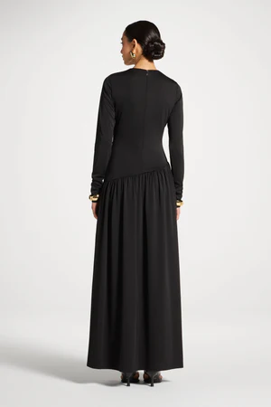 asymmetrical-waist-rouched-maxi-dress-black-286873 Asymmetrical Waist Ruched Maxi Dress | One Shoulder Long Gown | Modest Evening Dress | Eid Wedding Guest Dress
