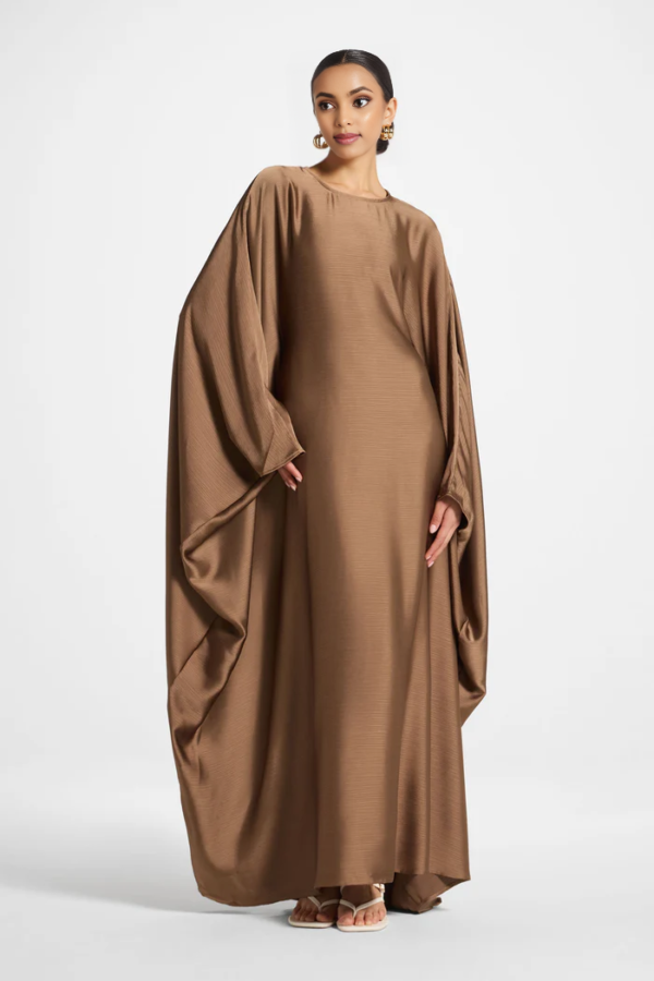 Elegant Butterfly Abaya Dress, Modest Satin Kaftan, Batwing Sleeve, Minimalist Muslim Gown