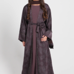 habonebutikkids Junior Girls Botanical Cocoa Noir Four Piece Abaya Set | Limited Edition Modest Islamic Wear for Kids