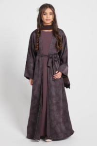 Junior Girls Botanical Cocoa Noir Four Piece Abaya Set | Limited Edition Modest Islamic Wear for Kids