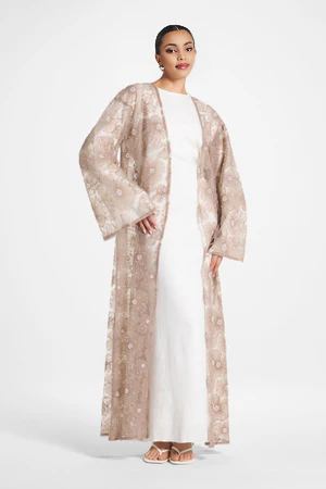 Floral Embellished Abaya & Dress Set | Two Piece Modest Set | Embroidered Outfit