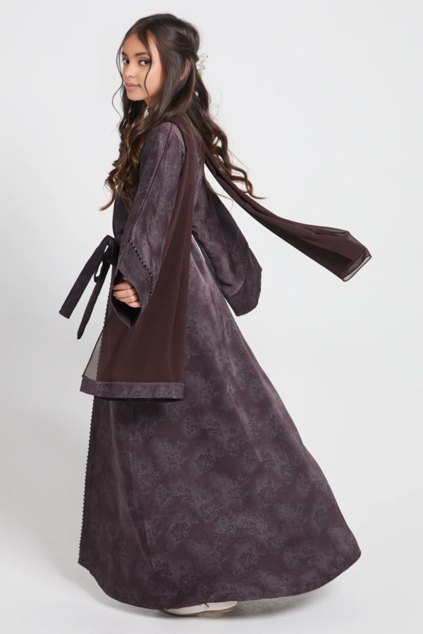 Junior Girls Botanical Cocoa Noir Four Piece Abaya Set | Limited Edition Modest Islamic Wear for Kids