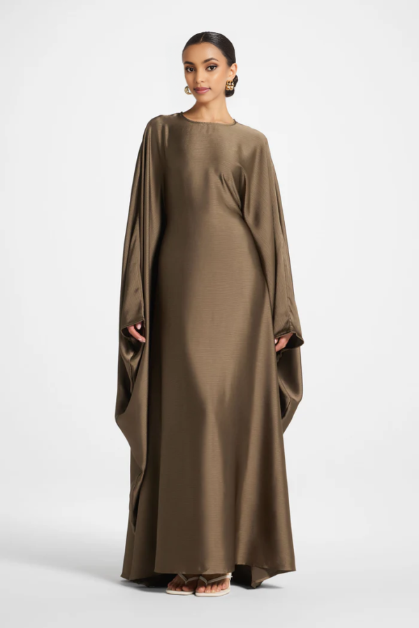 Elegant Butterfly Abaya Dress, Modest Satin Kaftan, Batwing Sleeve, Minimalist Muslim Gown