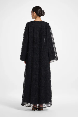 Floral Embellished Abaya & Dress Set | Two Piece Modest Set | Embroidered Outfit