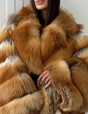 img-2819 Oversize Fire Fox Fur Coat | Genuine Red Fox Fur Jacket | Long Winter Luxury Coat | Women's Hooded Fur