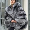 Silver Fox Fur Poncho Coat | Luxurious Hooded Fur Stole | Statement Winter Wrap | Natural Fox Fur Outerwear