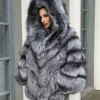 Silver Fox Fur Poncho Coat | Luxurious Hooded Fur Stole | Statement Winter Wrap | Natural Fox Fur Outerwear