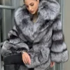 Silver Fox Fur Poncho Coat | Luxurious Hooded Fur Stole | Statement Winter Wrap | Natural Fox Fur Outerwear
