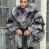 Silver Fox Fur Poncho Coat | Luxurious Hooded Fur Stole | Statement Winter Wrap | Natural Fox Fur Outerwear