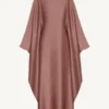 Elegant Butterfly Abaya Dress, Modest Satin Kaftan, Batwing Sleeve, Minimalist Muslim Gown