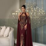 Mermaid Evening Gown with Cape, Couture Beaded Bodice, Formal Gala Dress