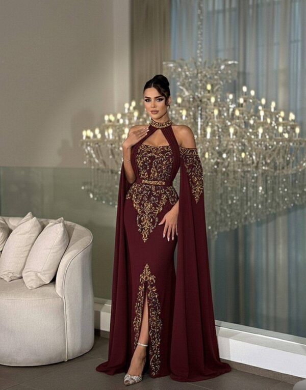 Mermaid Evening Gown with Cape, Couture Beaded Bodice, Formal Gala Dress