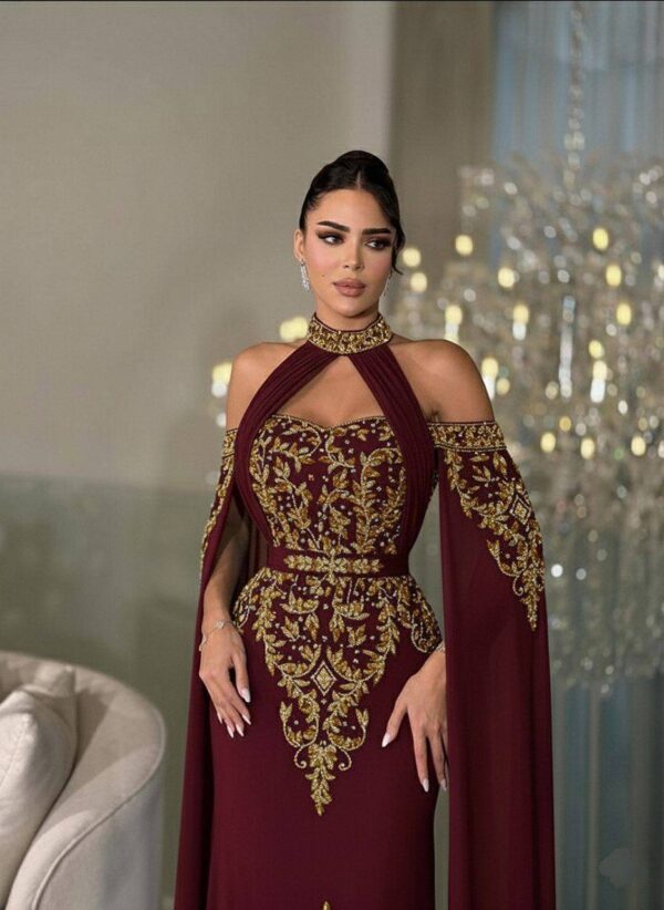 Mermaid Evening Gown with Cape, Couture Beaded Bodice, Formal Gala Dress