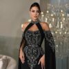 Mermaid Evening Gown with Cape, Couture Beaded Bodice, Formal Gala Dress