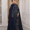 Two-Piece Navy Beaded Gown with Chiffon Cape – Elegant Formal Evening Dress