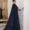 Two-Piece Navy Beaded Gown with Chiffon Cape – Elegant Formal Evening Dress