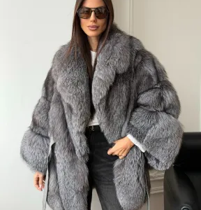 habonebutik Fox Fur Poncho Coat | Natural Fox Fur Hooded Poncho | Luxurious Winter Stole | Statement Cape Coat | Vintage Fur Outerwear