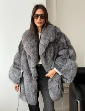 habonebutik Fox Fur Poncho Coat | Natural Fox Fur Hooded Poncho | Luxurious Winter Stole | Statement Cape Coat | Vintage Fur Outerwear