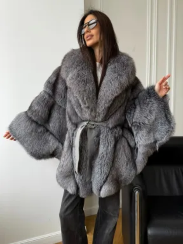 habonebutik Fox Fur Poncho Coat | Natural Fox Fur Hooded Poncho | Luxurious Winter Stole | Statement Cape Coat | Vintage Fur Outerwear