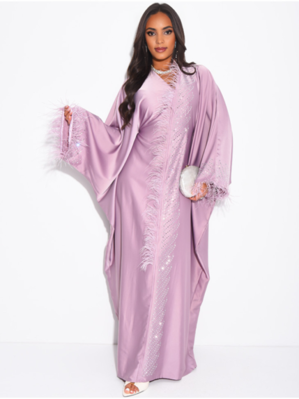 Butterfly Abaya with Crystals | Feather Trim Kaftan | Embellished Evening Abaya | Luxury Eid Dress | Statement Bridal Abaya