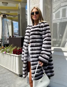 Natural Rex Rabbit Fur Coat in Natural Rex Color - Unique Soft Premium Coat -Women Fur Coat- Ladies Coat dress