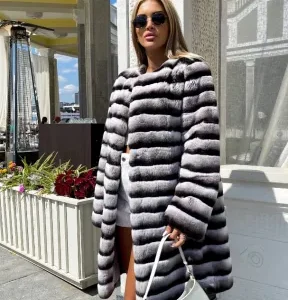 habonebutik Natural Rex Rabbit Fur Coat in Natural Rex Color - Unique Soft Premium Coat -Women Fur Coat- Ladies Coat dress