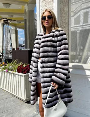 habonebutik Natural Rex Rabbit Fur Coat in Natural Rex Color - Unique Soft Premium Coat -Women Fur Coat- Ladies Coat dress