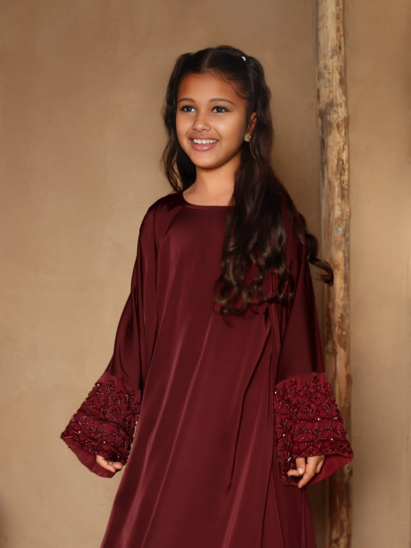 habonebutikkids Aaliya Collections Maroon Kids Abaya | Embroidered Modest Dress for Girls | Special Occasion & Eid Dress