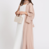 Junior Girls Four Piece Open Abaya Set | Nude Mink Abaya with Dainty Embroidery | Eid Outfit for Girls | Flower Girl & Special Occasion Dress