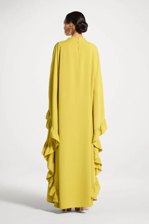 Ruffle Butterfly Abaya Dress | Tiered Maxi, Flutter Sleeve, Modest, Wedding Guest