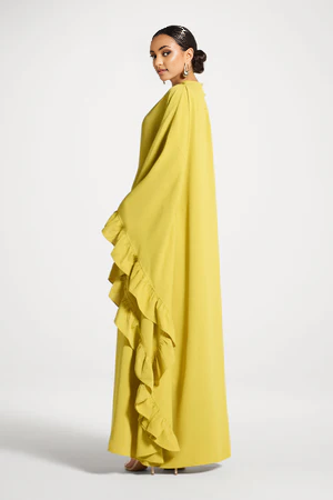 Ruffle Butterfly Abaya Dress | Tiered Maxi, Flutter Sleeve, Modest, Wedding Guest