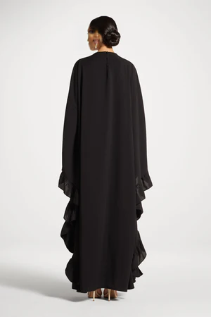 Ruffle Butterfly Abaya Dress | Tiered Maxi, Flutter Sleeve, Modest, Wedding Guest