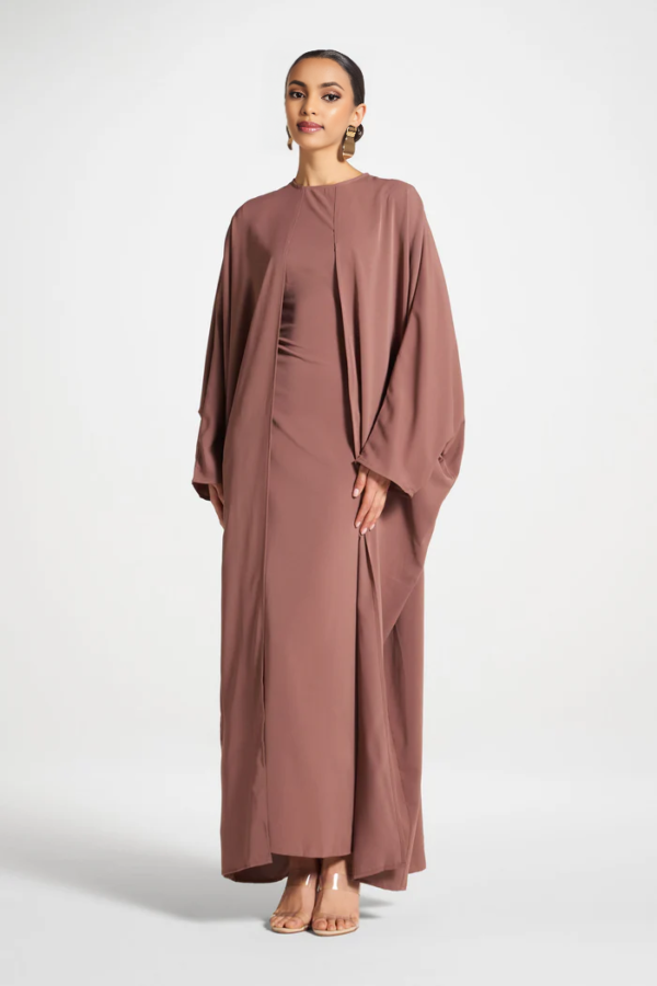 habonebutik Nadine Double Maxi Dress | Wild Mushroom Brown Long Sleeve Gown