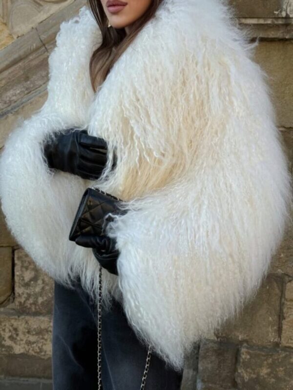 habonebutik White Llama Fur Coat | Ethical Genuine Llama Fur | Vintage Style Luxury Fur Jacket | Winter Faux Fur Alternative Coat