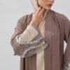 WhatsApp Image 2025-08-22 at 23.18.17 (3) Pearl Elegance Abaya – Taupe Flow with Sheer Cuff Detailing