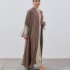 habonebutik Pearl Elegance Abaya – Taupe Flow with Sheer Cuff Detailing