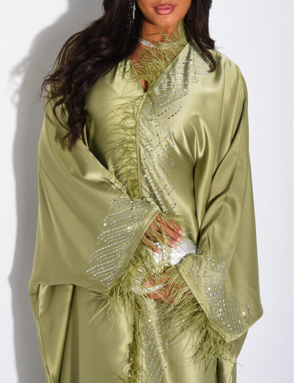 Butterfly Abaya with Crystals | Feather Trim Kaftan | Embellished Evening Abaya | Luxury Eid Dress | Statement Bridal Abaya