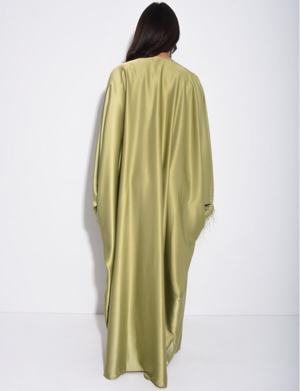 Butterfly Abaya with Crystals | Feather Trim Kaftan | Embellished Evening Abaya | Luxury Eid Dress | Statement Bridal Abaya